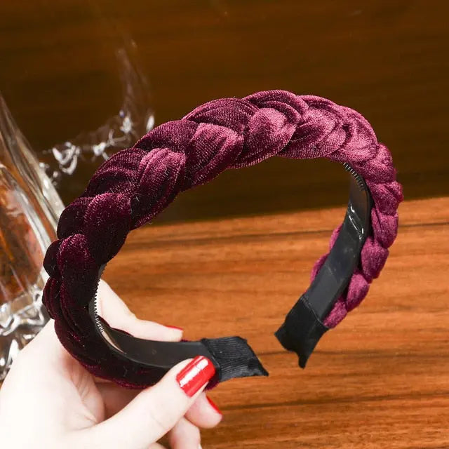 Solid Color Velvet Braided Headbands for Women and Girls With Stay Put Teeth