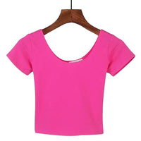 Women's U-Neck Crop Top T-Shirt in Solid Colors With Spandex