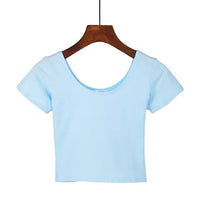 Women's U-Neck Crop Top T-Shirt in Solid Colors With Spandex