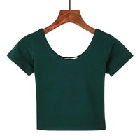 Women's U-Neck Crop Top T-Shirt in Solid Colors With Spandex