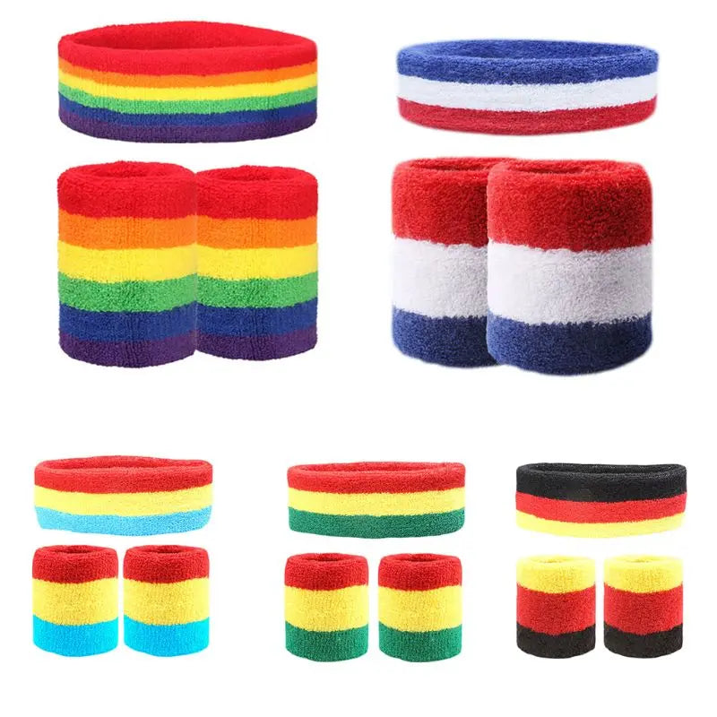 3Pcs Unisex Cotton Sweatbands Set - Wrist and Headband - Women/Men/Boys/Girls