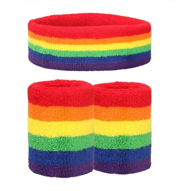 3Pcs Unisex Cotton Sweatbands Set - Wrist and Headband - Women/Men/Boys/Girls