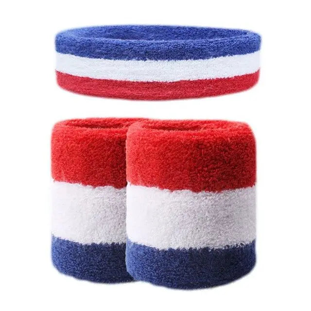 3Pcs Unisex Cotton Sweatbands Set - Wrist and Headband - Women/Men/Boys/Girls