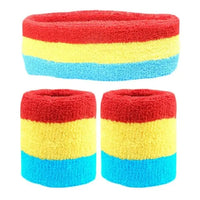 3Pcs Unisex Cotton Sweatbands Set - Wrist and Headband - Women/Men/Boys/Girls