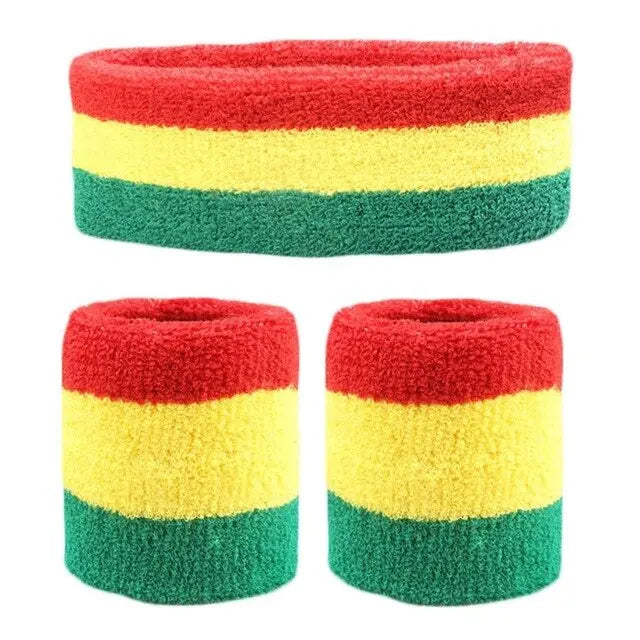 3Pcs Unisex Cotton Sweatbands Set - Wrist and Headband - Women/Men/Boys/Girls