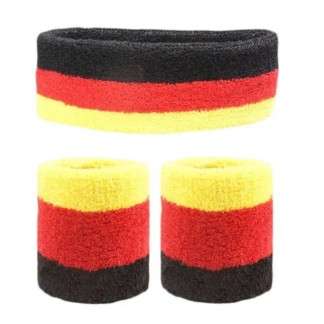 3Pcs Unisex Cotton Sweatbands Set - Wrist and Headband - Women/Men/Boys/Girls