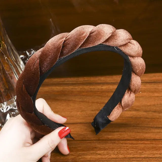 Solid Color Velvet Braided Headbands for Women and Girls With Stay Put Teeth