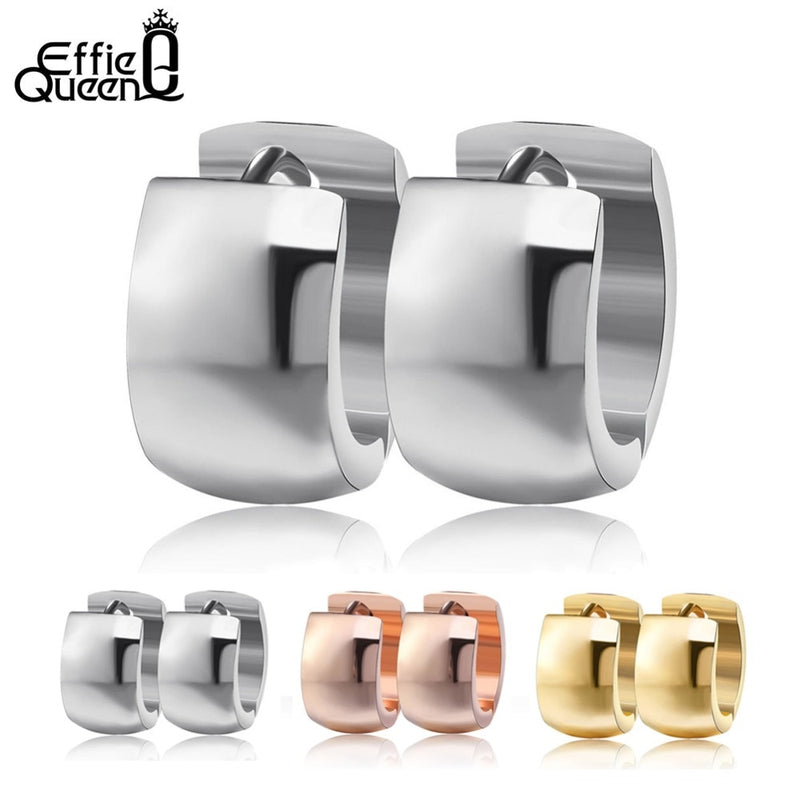 Men's Wide Stud Stainless Steel Earrings in Gold, Silver, Rose Gold & Black