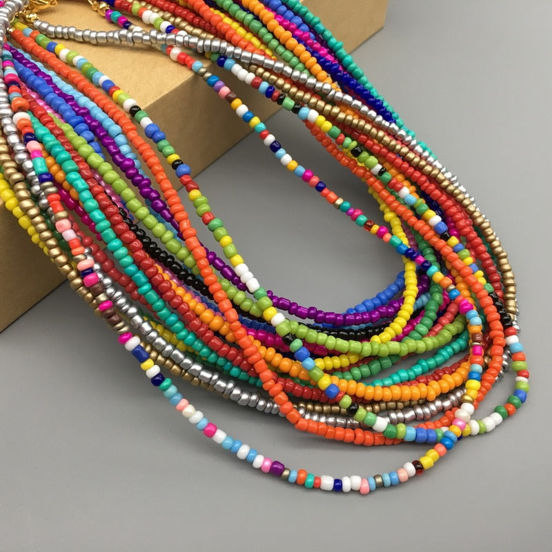 Beaded Choker Necklace in String Style for Women and Girls - Solid and Multi-Colors