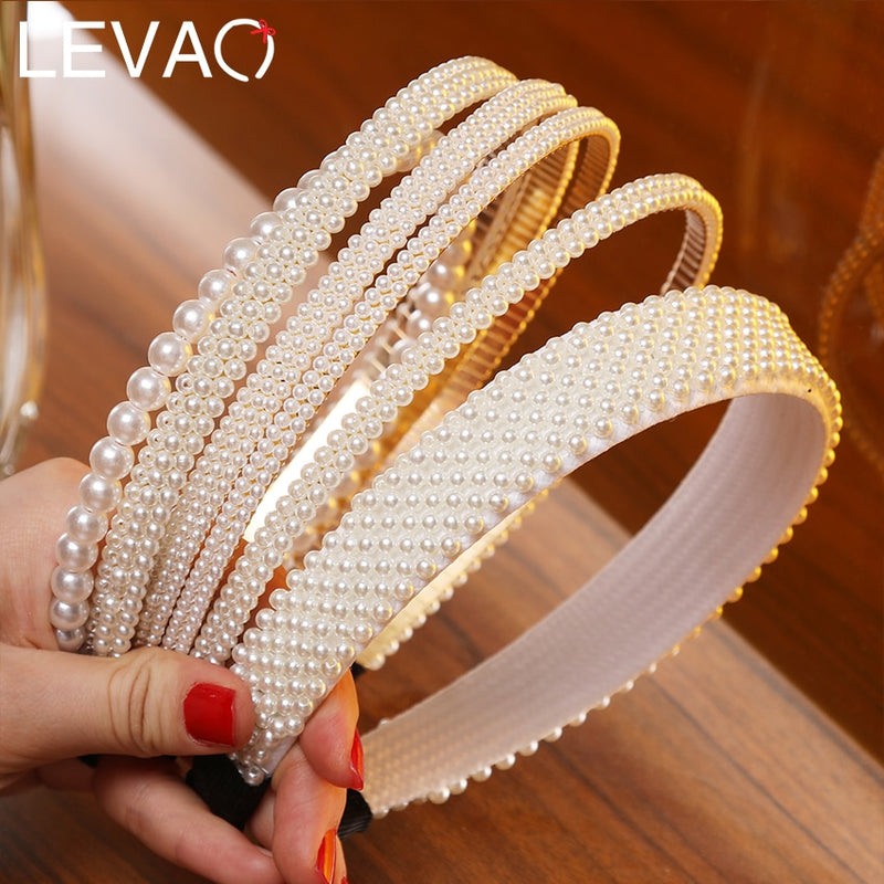 Elegant Beaded Simulated Pearl Hair Bands for Women and Girls in Black, White, Silver, Gold