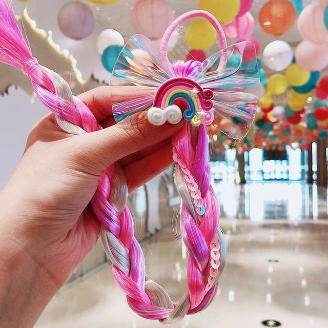 Colorful Braid Ponytail Holder With Rubber Band Attachment for Girls