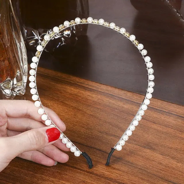 Elegant Beaded Simulated Pearl Hair Bands for Women and Girls in Black, White, Silver, Gold