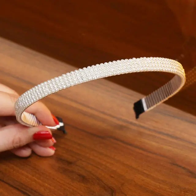 Elegant Beaded Simulated Pearl Hair Bands for Women and Girls in Black, White, Silver, Gold