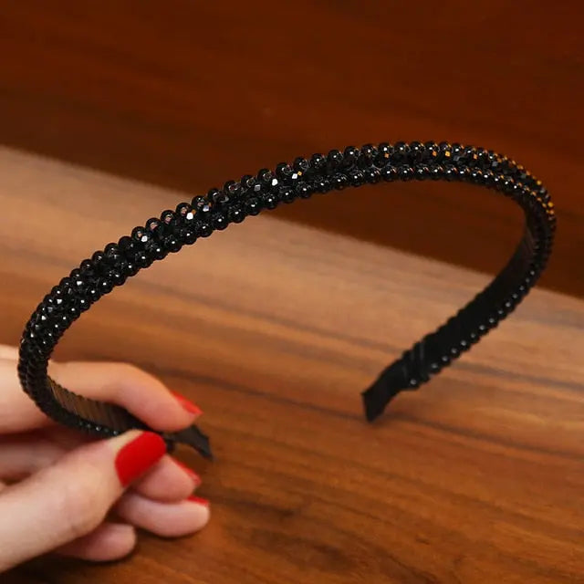 Elegant Beaded Simulated Pearl Hair Bands for Women and Girls in Black, White, Silver, Gold