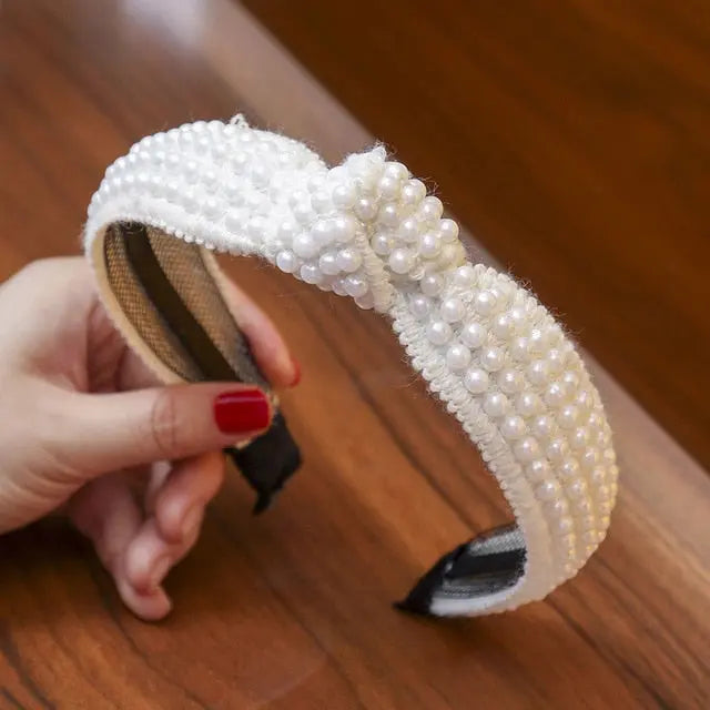 Elegant Beaded Simulated Pearl Hair Bands for Women and Girls in Black, White, Silver, Gold