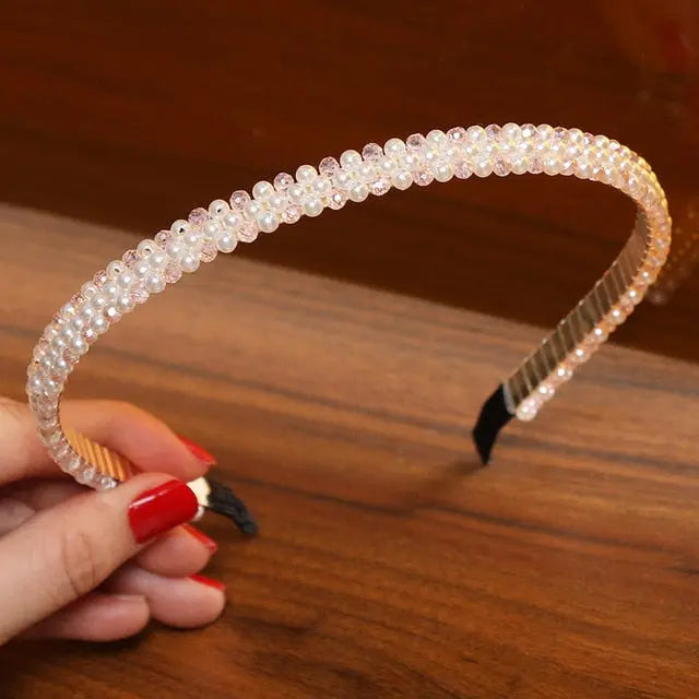 Elegant Beaded Simulated Pearl Hair Bands for Women and Girls in Black, White, Silver, Gold