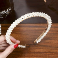 Elegant Beaded Simulated Pearl Hair Bands for Women and Girls in Black, White, Silver, Gold
