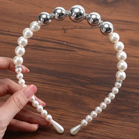 Elegant Beaded Simulated Pearl Hair Bands for Women and Girls in Black, White, Silver, Gold