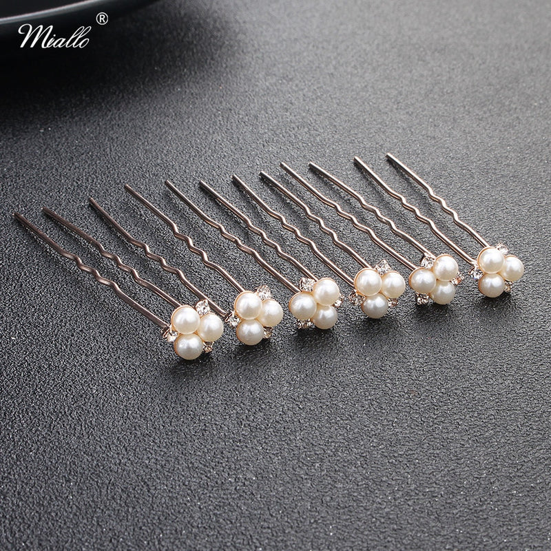 Crystal/Rhinestone/Pearl Hair Pins for Women and Girls - 6 Piece Set