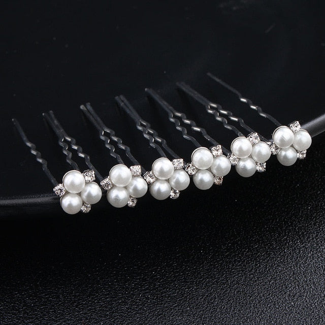 Crystal/Rhinestone/Pearl Hair Pins for Women and Girls - 6 Piece Set