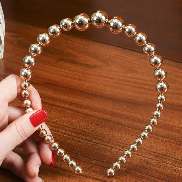 Elegant Beaded Simulated Pearl Hair Bands for Women and Girls in Black, White, Silver, Gold