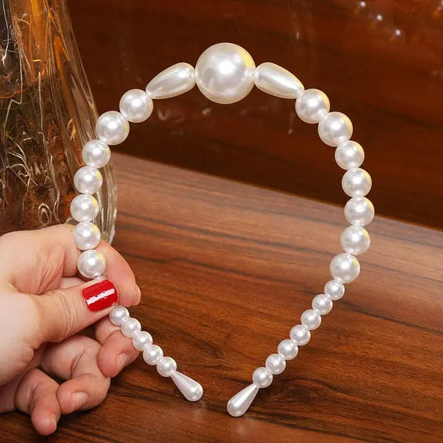 Elegant Beaded Simulated Pearl Hair Bands for Women and Girls in Black, White, Silver, Gold