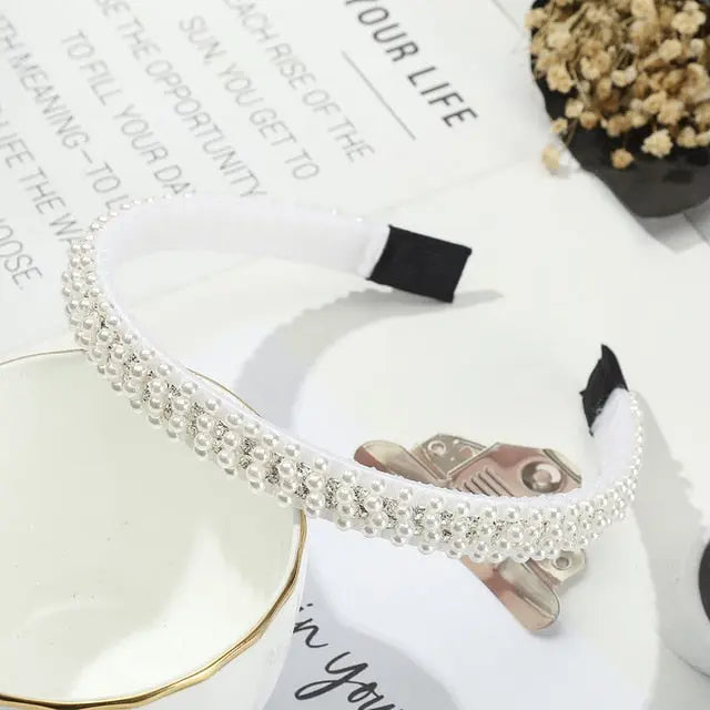 Elegant Beaded Simulated Pearl Hair Bands for Women and Girls in Black, White, Silver, Gold