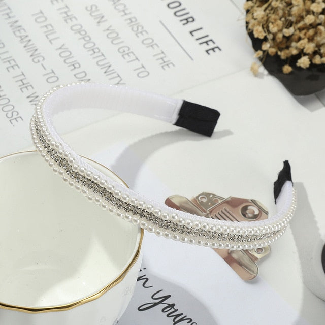 Elegant Beaded Simulated Pearl Hair Bands for Women and Girls in Black, White, Silver, Gold