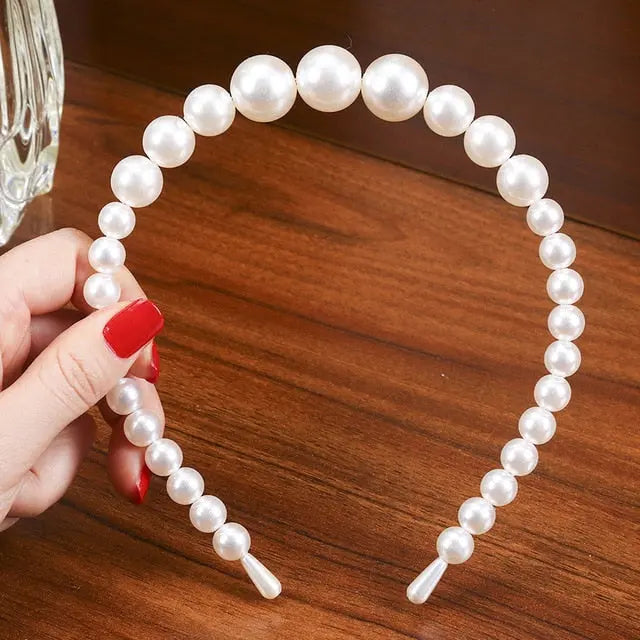 Elegant Beaded Simulated Pearl Hair Bands for Women and Girls in Black, White, Silver, Gold