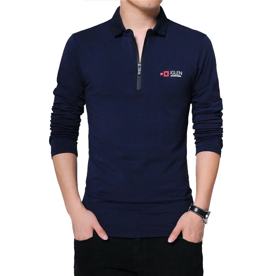 Zip Collar Long Sleeve Casual Tee for Men and Boys, Soft Stretch, Slim Fit, in Plus Sizes