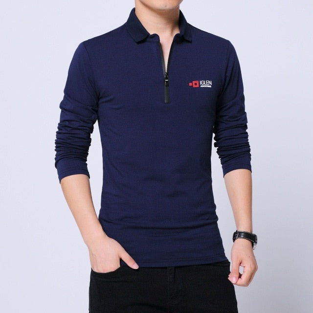 Zip Collar Long Sleeve Casual Tee for Men and Boys, Soft Stretch, Slim Fit, in Plus Sizes