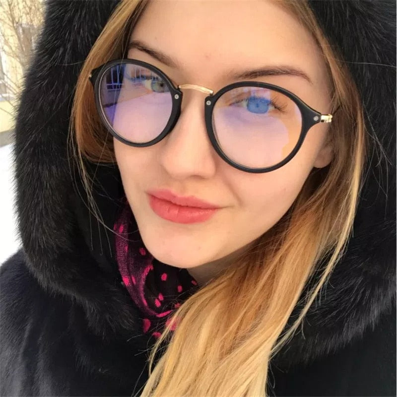 Computer glasses for Women, Blue Light, Round Frames and Transparent for Tired Eyes