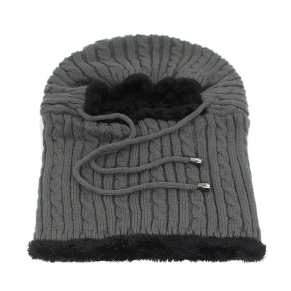 Knitted Winter Beanies for Women and Girls with Warm Nose Mask in Solid Colors