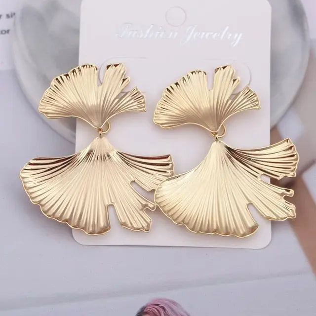 Ginkgo Biloba Leaf Drop Earrings for Women & Girls, Gold Plated in Green, Red, Yellow, White, Gold, Silver and Black