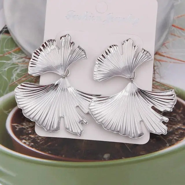 Ginkgo Biloba Leaf Drop Earrings for Women & Girls, Gold Plated in Green, Red, Yellow, White, Gold, Silver and Black