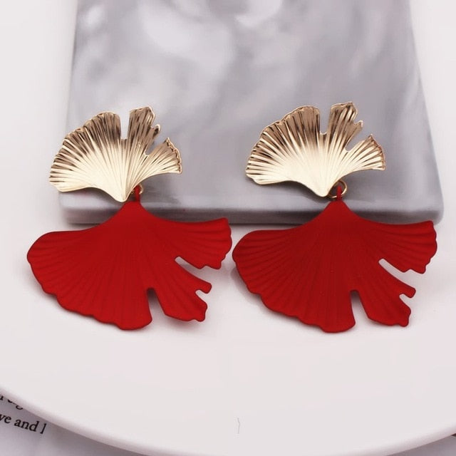 Ginkgo Biloba Leaf Drop Earrings for Women & Girls, Gold Plated in Green, Red, Yellow, White, Gold, Silver and Black