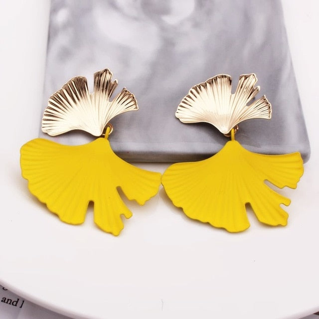 Ginkgo Biloba Leaf Drop Earrings for Women & Girls, Gold Plated in Green, Red, Yellow, White, Gold, Silver and Black