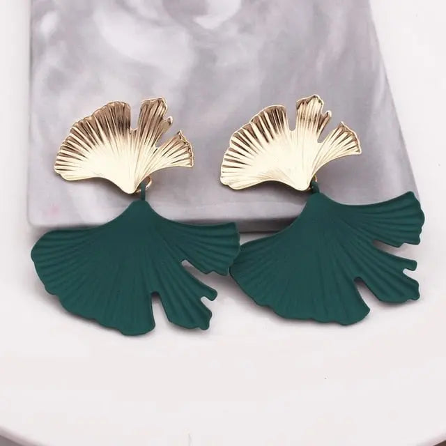 Ginkgo Biloba Leaf Drop Earrings for Women & Girls, Gold Plated in Green, Red, Yellow, White, Gold, Silver and Black