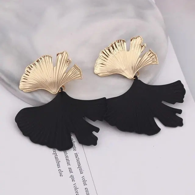 Ginkgo Biloba Leaf Drop Earrings for Women & Girls, Gold Plated in Green, Red, Yellow, White, Gold, Silver and Black