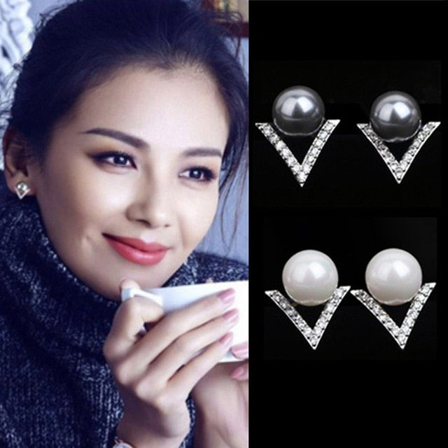 Simulated Pearl/Crystal Stud Earrings In Intricate Patterns for Women and Girls