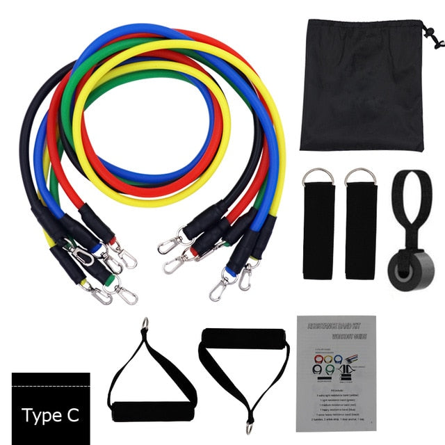 11 Piece Set of Resistance Bands for Workouts, Training and Fitness - Men & Women, Unisex