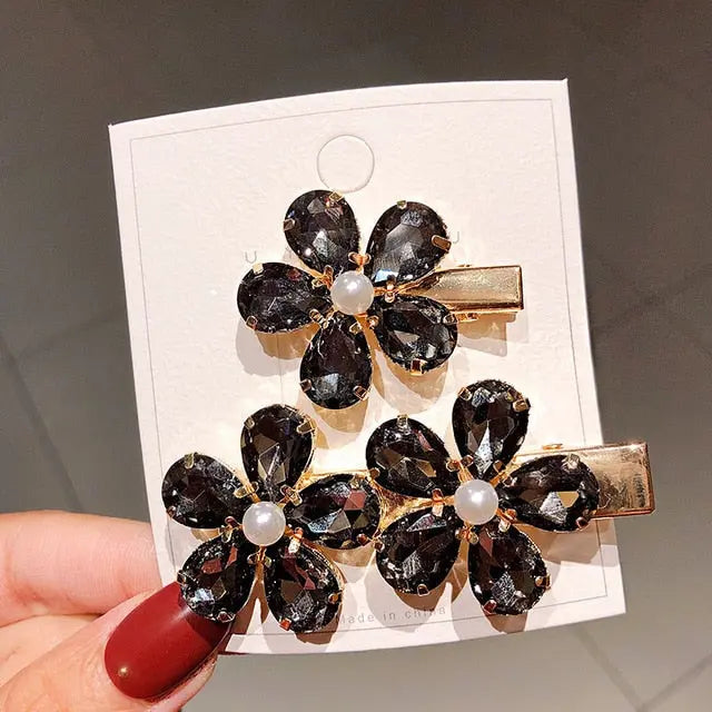 2 Piece/Set Luxury Crystal Flower Hairpins for Natural or Straight Hair for Women and Girls