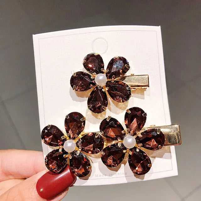 2 Piece/Set Luxury Crystal Flower Hairpins for Natural or Straight Hair for Women and Girls