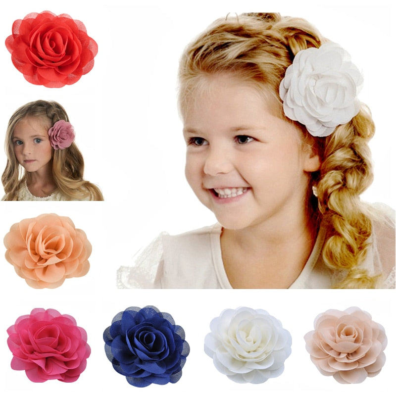 Chiffon Flower Hair Clips/Pins for Girls in 20 Colors, Princess Hair Wear