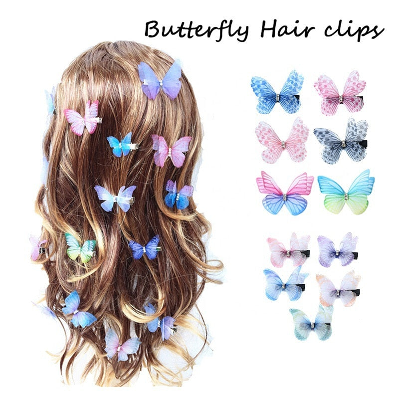 Tulle Butterfly Hair Clips - 5 to 15 Piece Sets for Women and Girls
