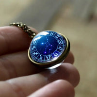 Zodiac Double Sided Glass Pendant Necklace for Men and Women