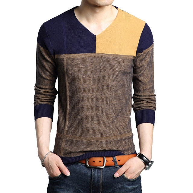 Patchwork T-Shirt for Men and Boys, Long Sleeves, Slim Fit with Color Match Design