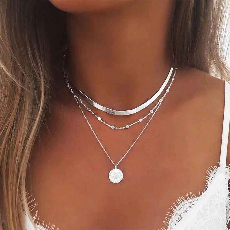 Elegant and Simple Multi-Layer Necklaces in Silver and Gold for Women and Girls
