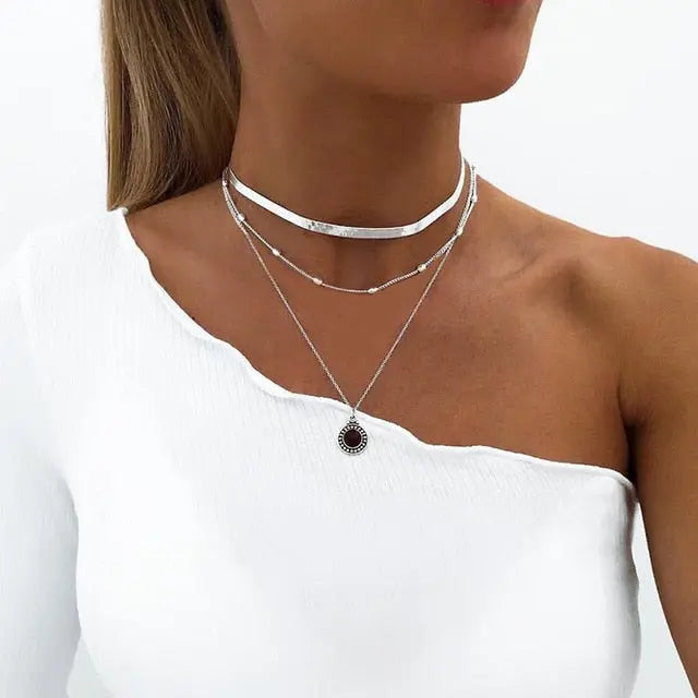 Elegant and Simple Multi-Layer Necklaces in Silver and Gold for Women and Girls