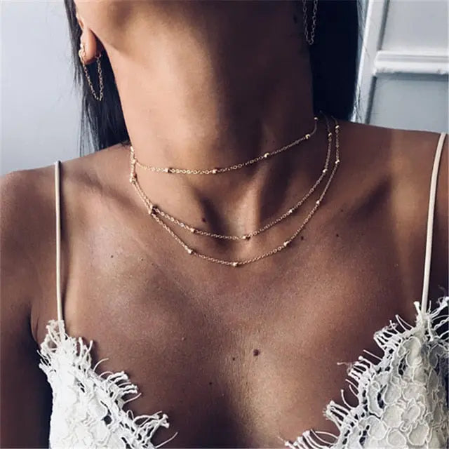 Elegant and Simple Multi-Layer Necklaces in Silver and Gold for Women and Girls